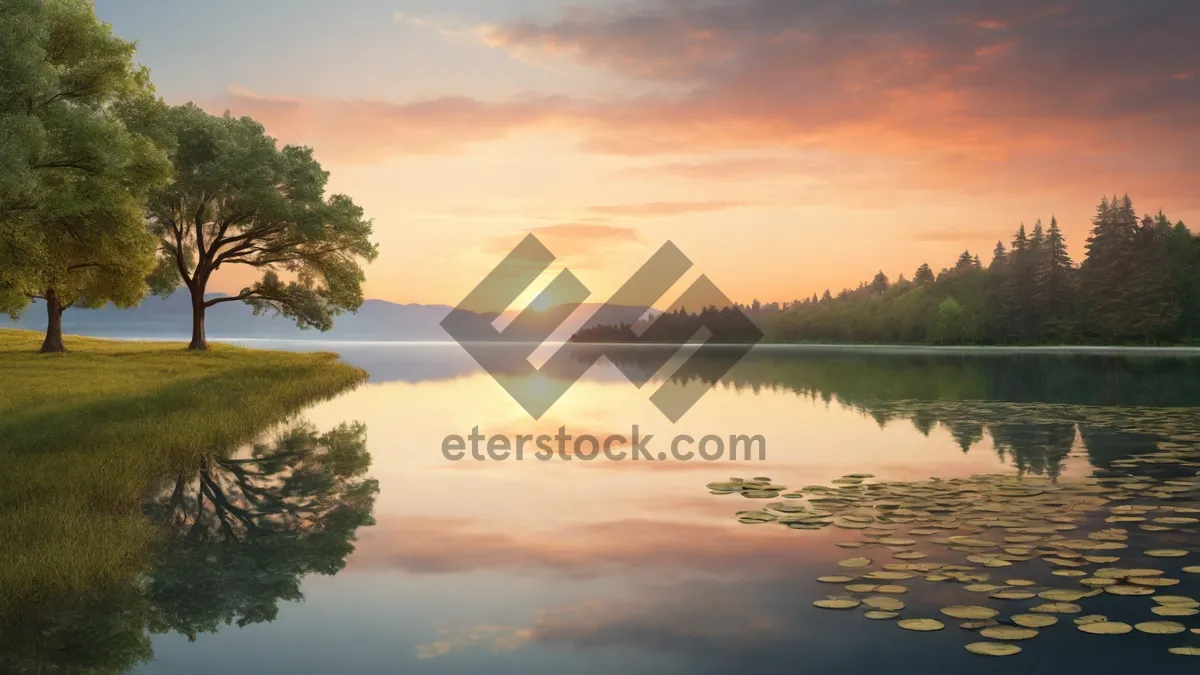 Picture of Tranquil sunset landscape by the lake