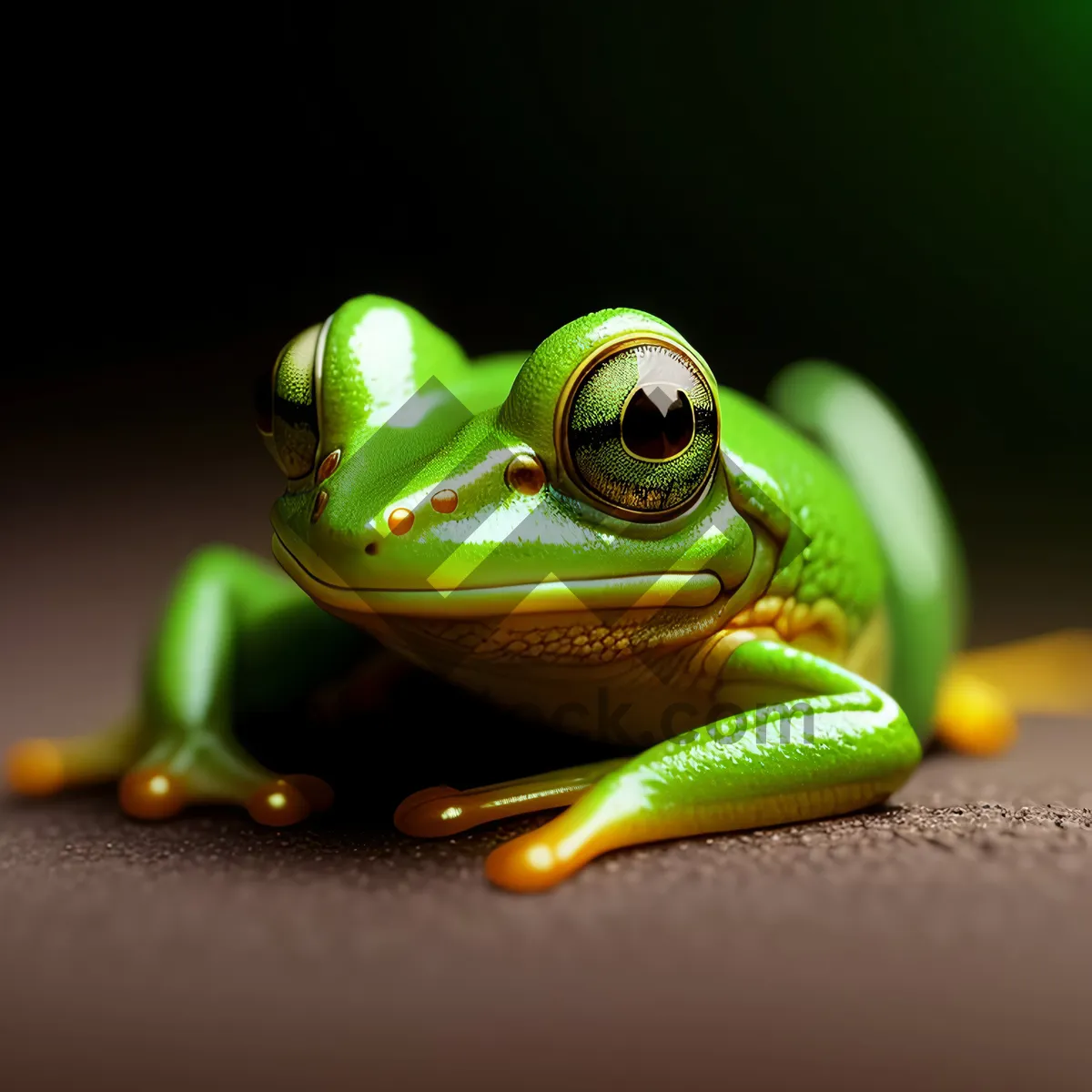 Picture of Vibrant-Eyed Tree Frog Peeking from Leaf