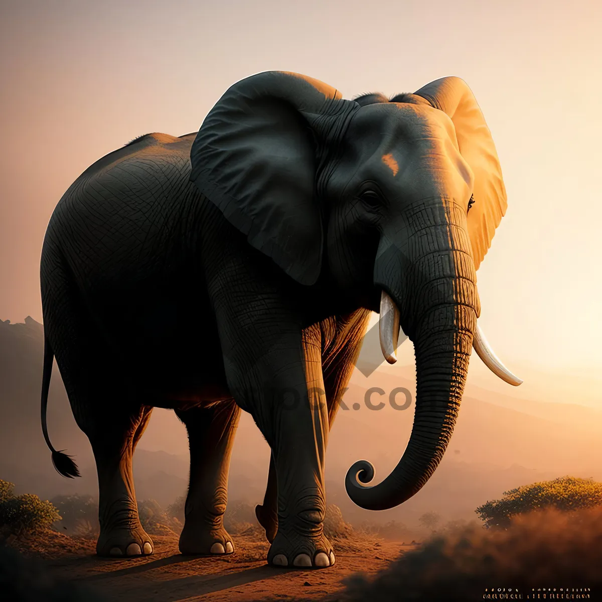 Picture of Endangered Elephant Silhouette at Sunset