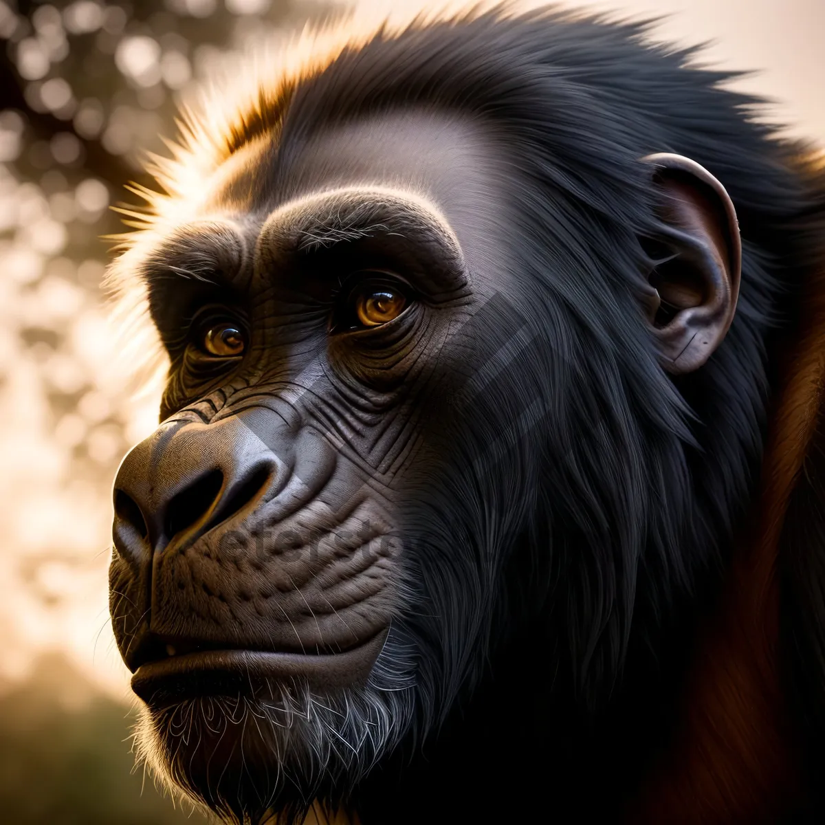 Picture of Black Ape Portrait - Majestic Primate Face in Wildlife