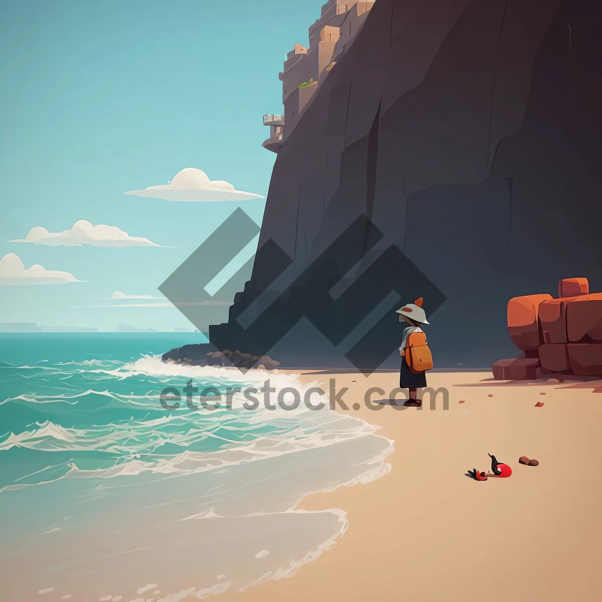 Picture of Paradise Bay: Serene Coastal Seascape with Tropical Cliff Tower