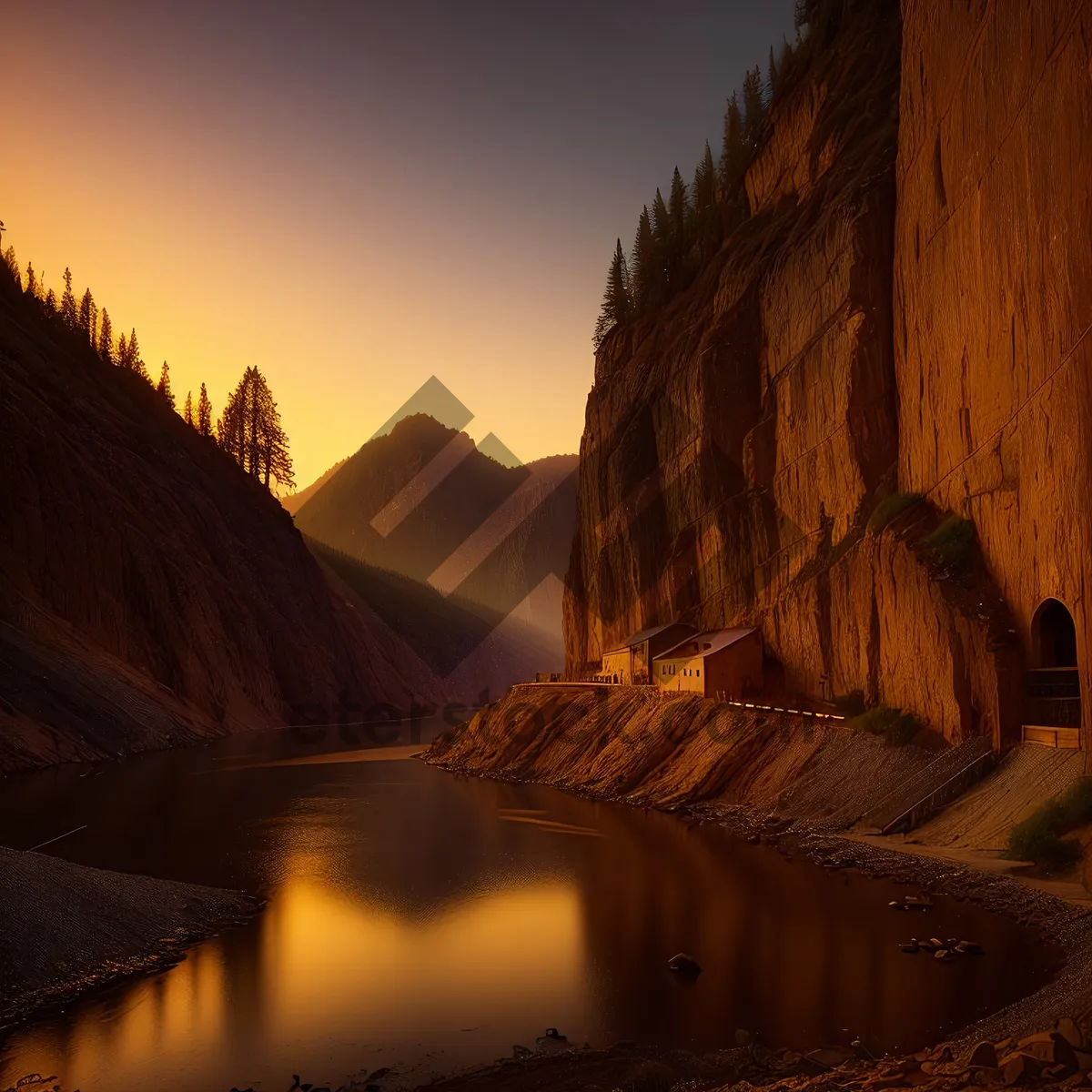 Picture of Serene Sunset over Majestic Mountain Landscape