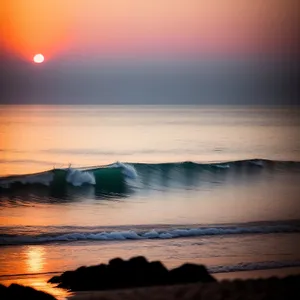 Sunset Reflection on Tranquil Ocean Shore