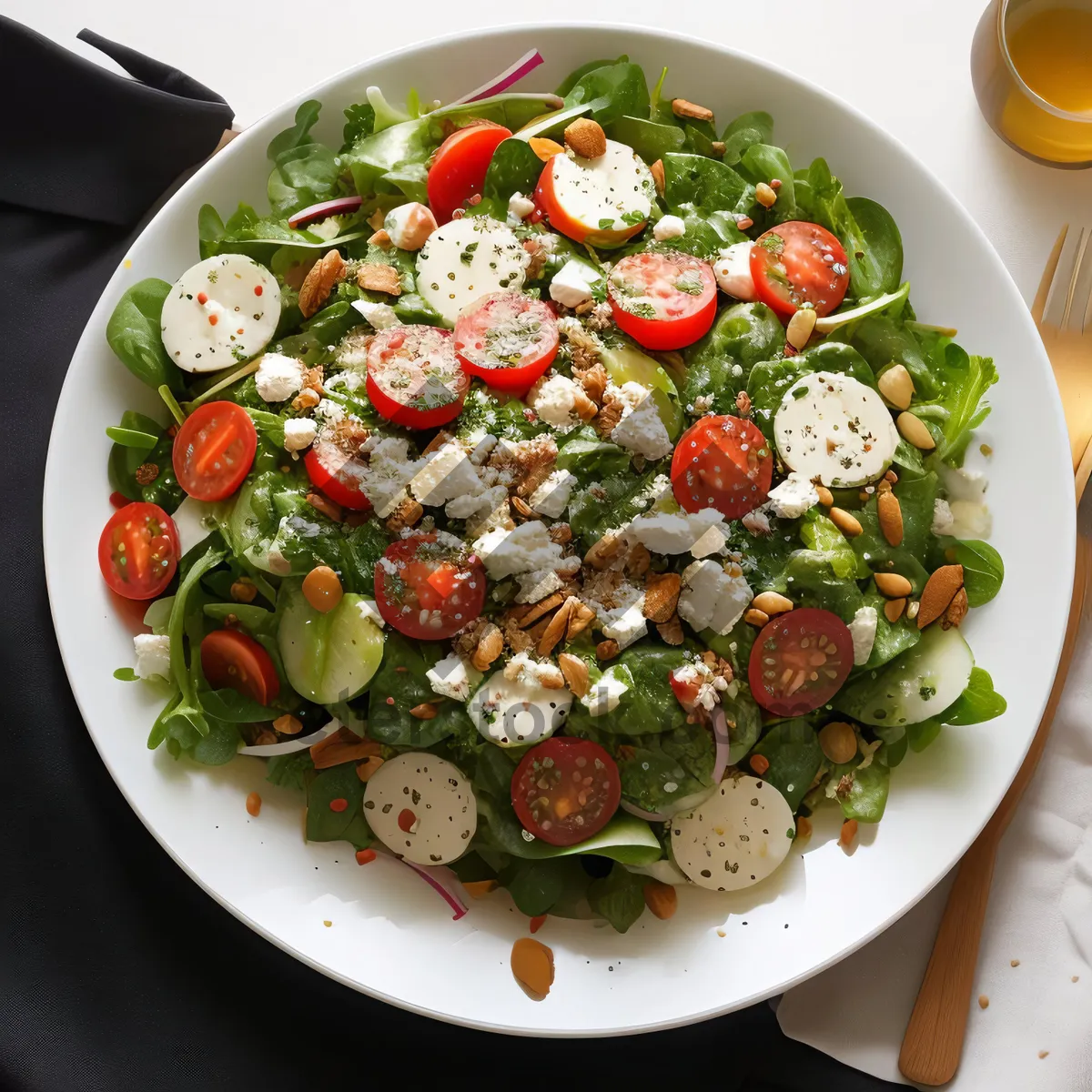 Picture of Delicious vegetable salad with fresh tomatoes and olives