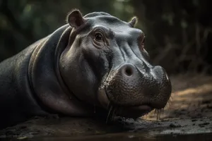 Wild African Hippopotamus in Safari