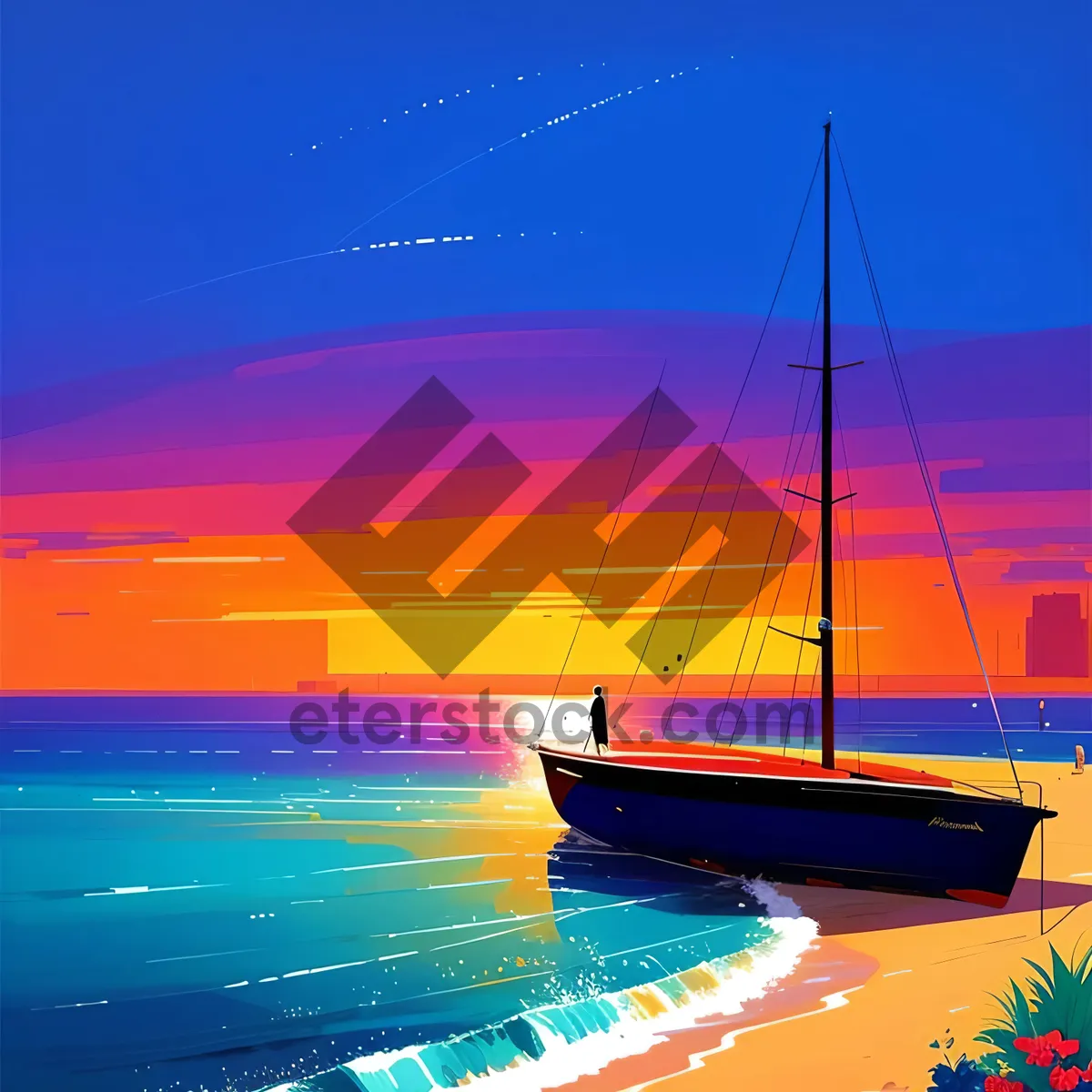 Picture of Sailboat on the Horizon at Sunset