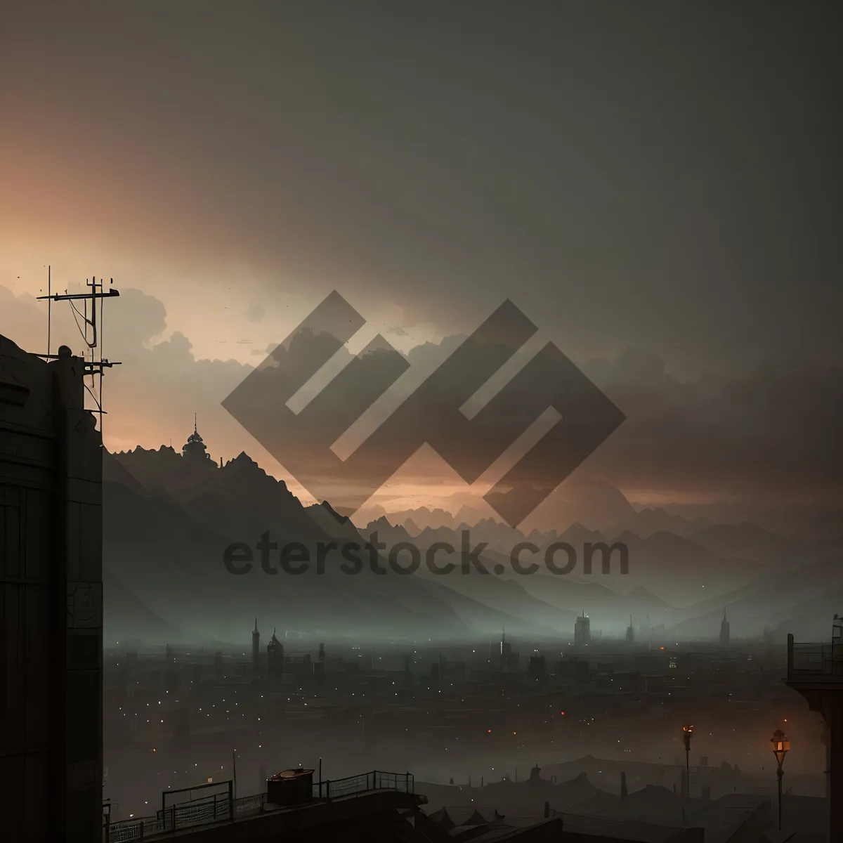 Picture of Urban Sunset over Towering City Skyline