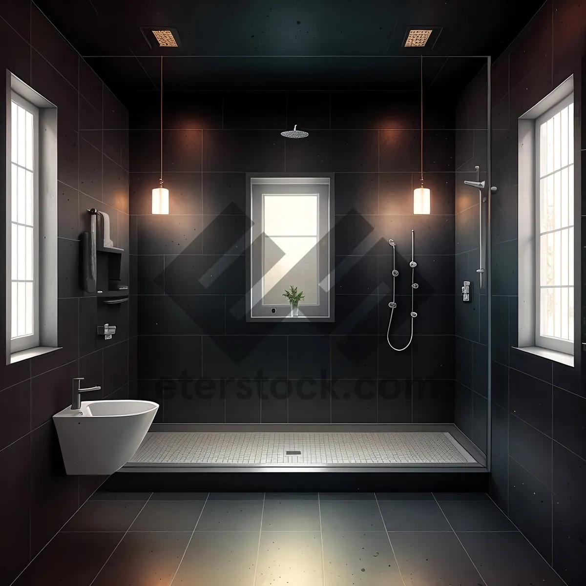 Picture of Modern Luxury Bathroom with Wood Flooring and Glass Shower