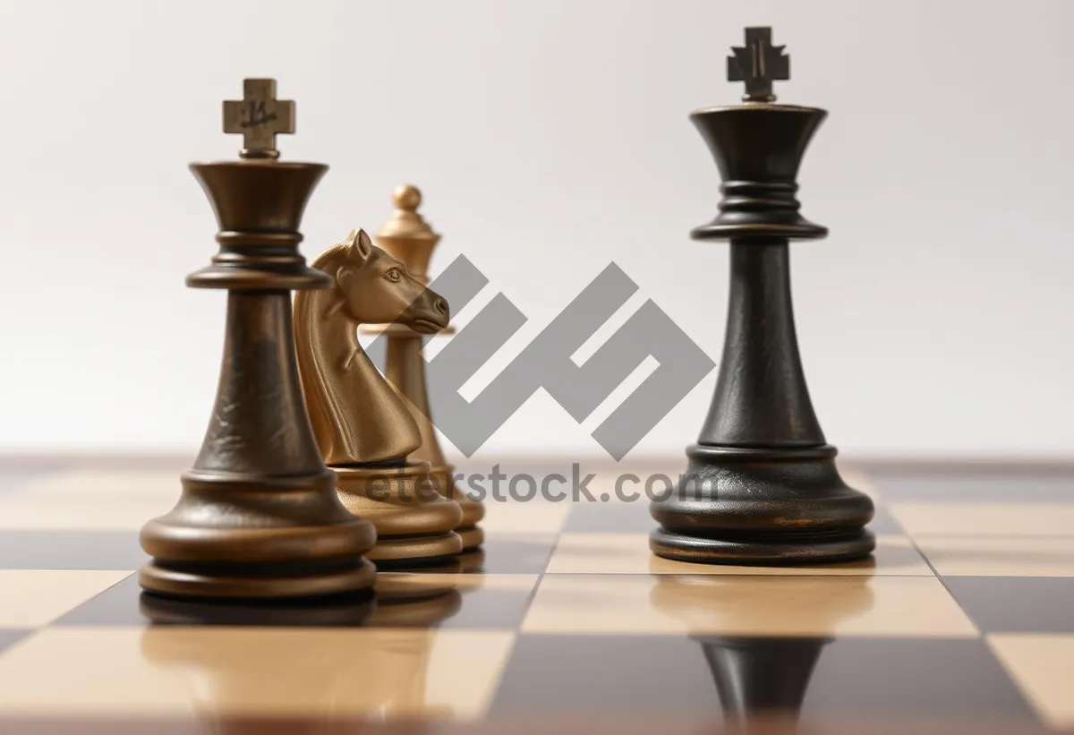 Picture of Strategic Chess Game on Wooden Board with Black Pieces