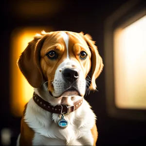 Adorable Boxer Puppy with Brown Collar Sitting and Looking