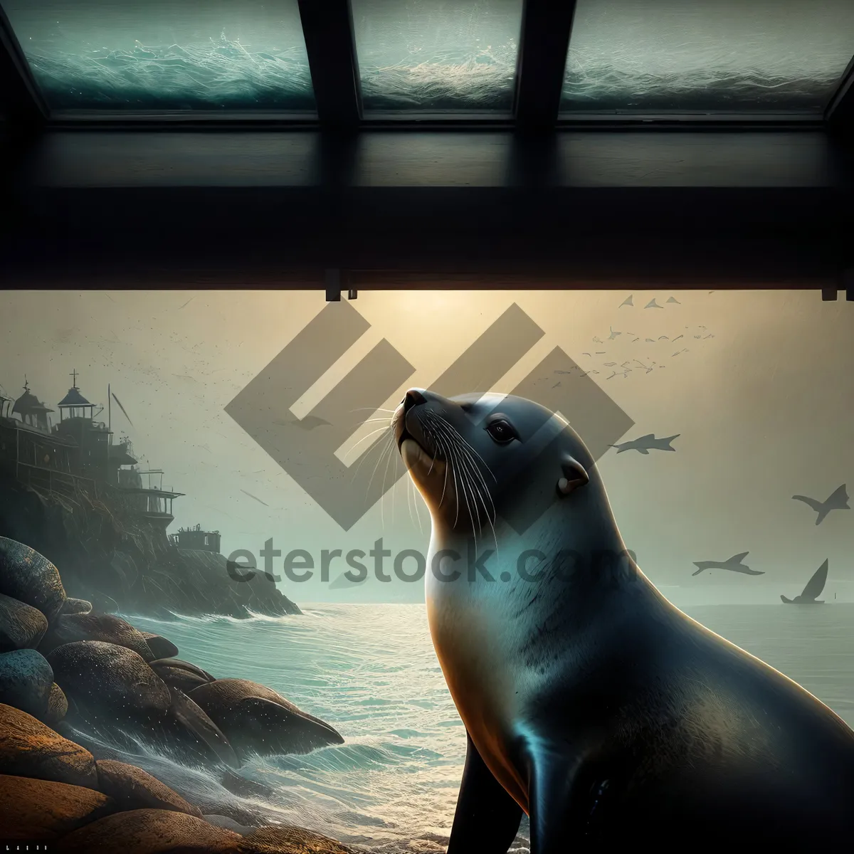 Picture of Playful Sea Lion basking on sandy beach