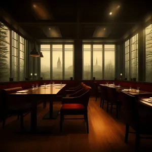 Modern restaurant interior design with luxury furniture and light.