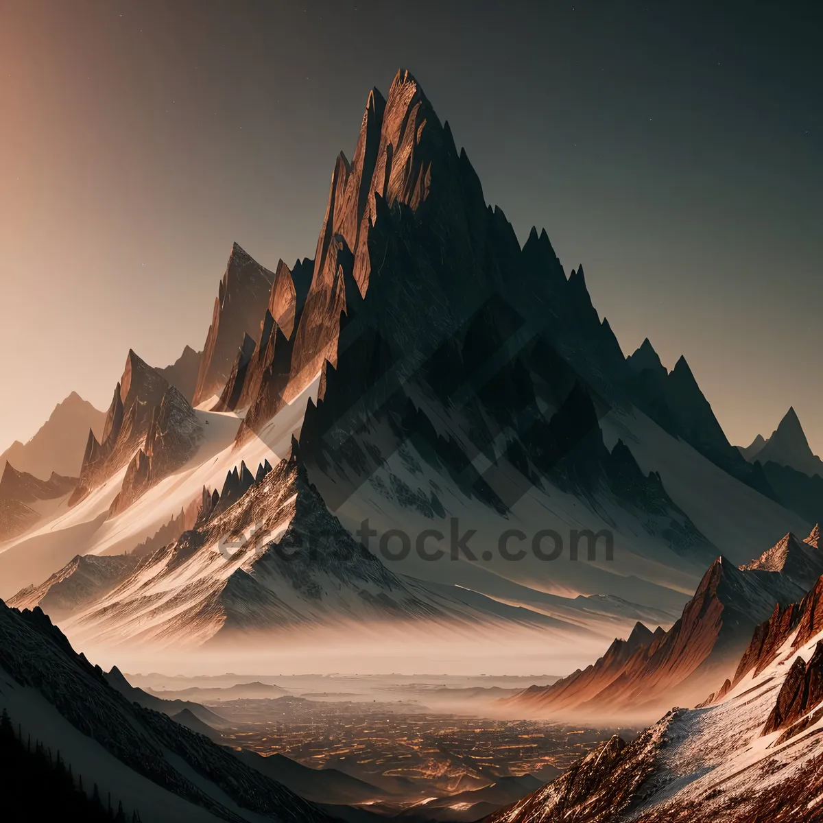 Picture of Snowy Mountain Canyon Landscape with Glacial Valley