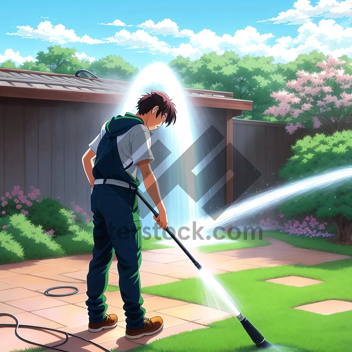 Picture of Golfer swinging iron on green course