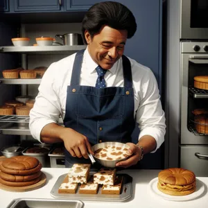 Happy male waiter serving food in restaurant business.