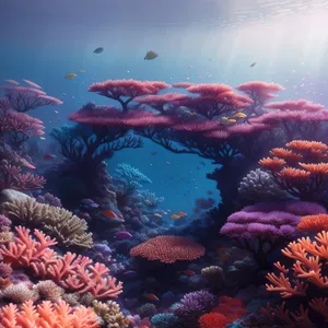 Exotic Coral Reef Life in Sunlit Deep Waters