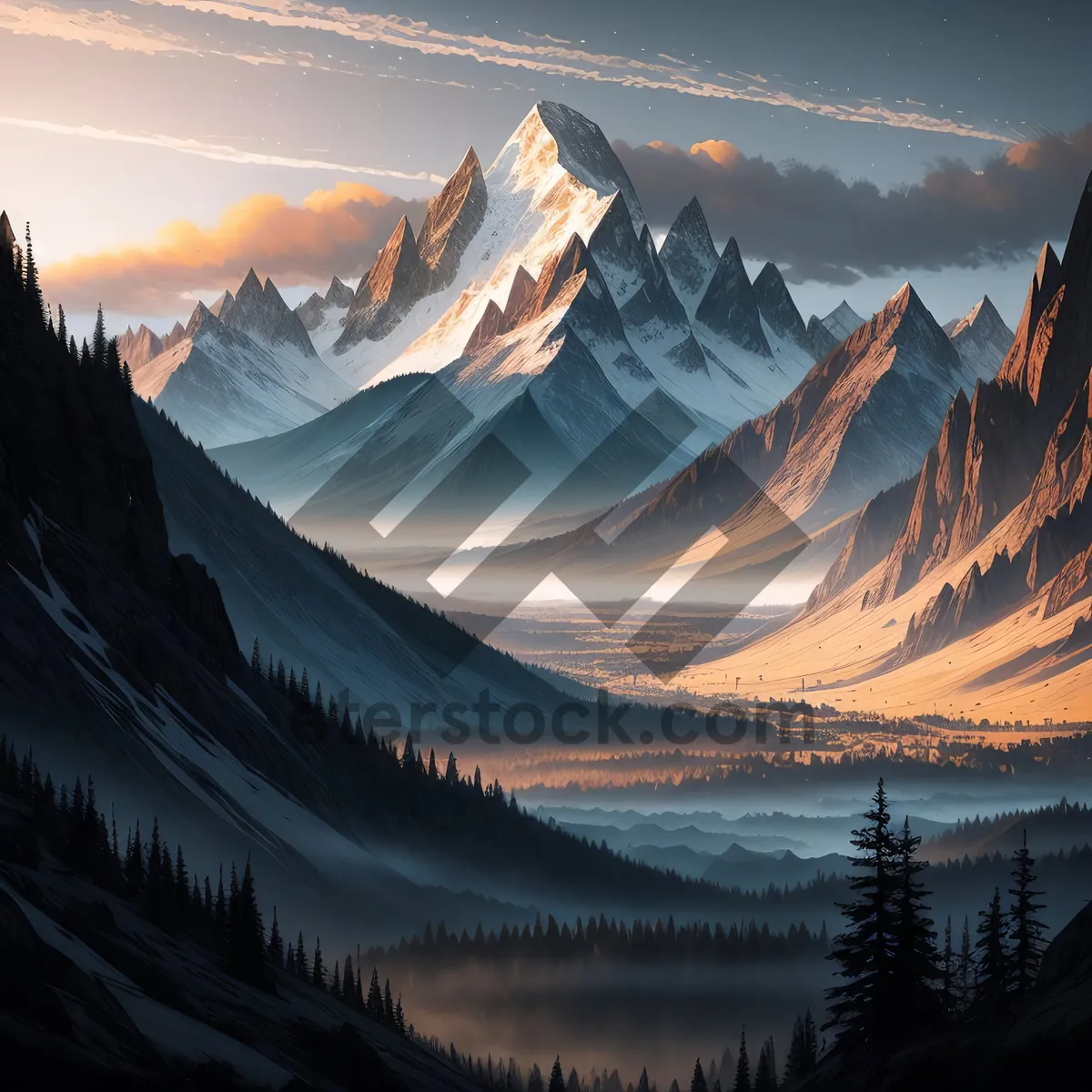 Picture of Majestic Snow-Capped Mountain Peaks Reflecting in Crystal Lake