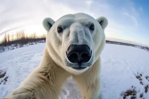 Polar Bear Playing in the Snow at Arctic Zoo