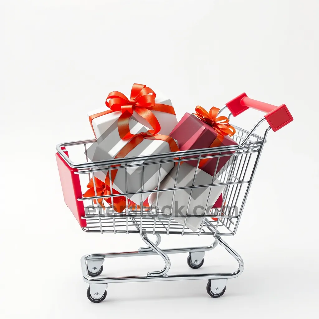 Picture of 3D supermarket shopping cart with empty basket icon