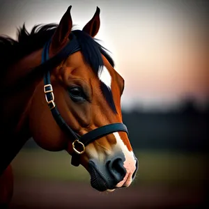 Majestic Chestnut Stallion Grazing in the Meadow