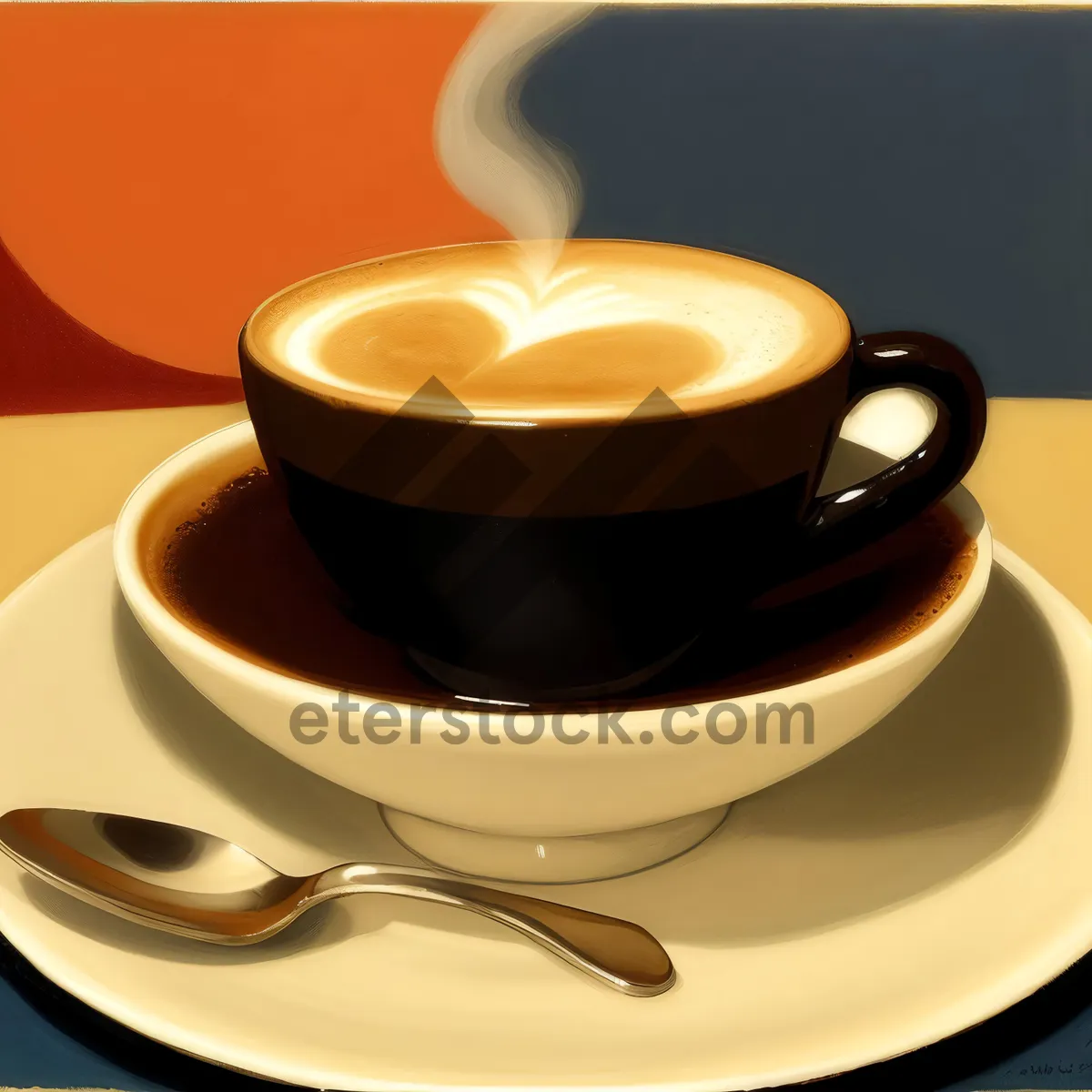 Picture of Hot coffee in black mug on table.