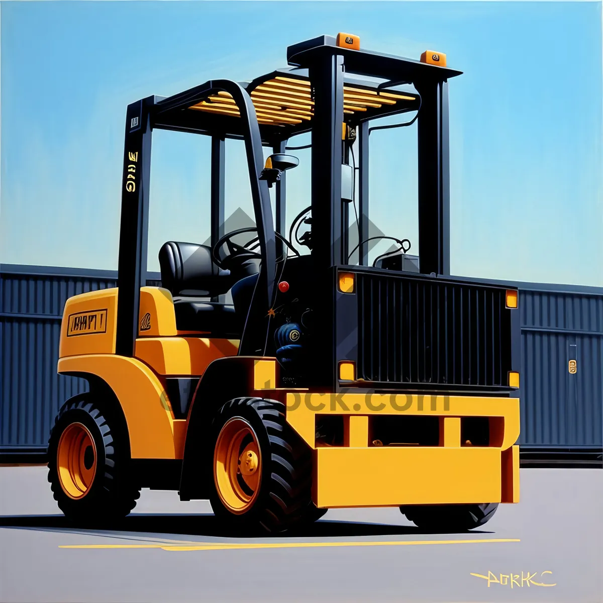 Picture of Yellow Industrial Forklift Truck with Wheel Loader