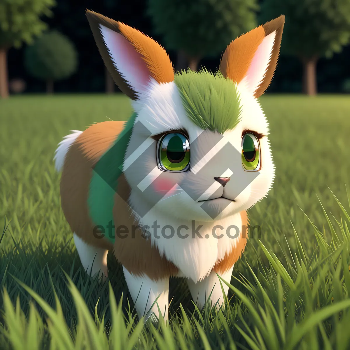 Picture of Cute Bunny in Grass with Pinwheel