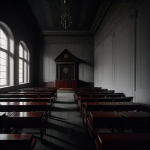 Old Catholic Cathedral Interior in Historic Classroom Hall