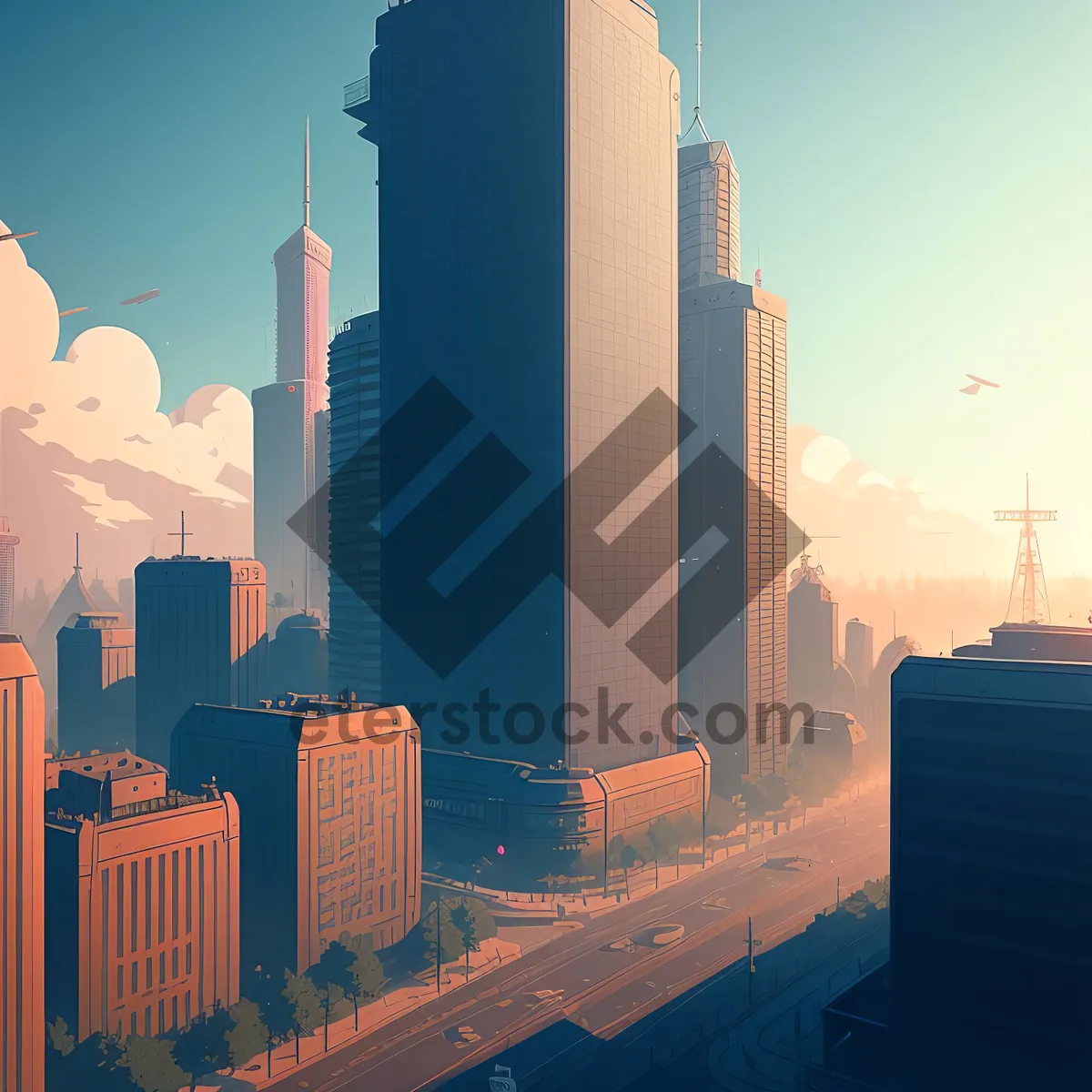 Picture of Modern Corporate Tower in Skyline Cityscape