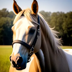 Thoroughbred Stallion with Brown Mane in Meadow