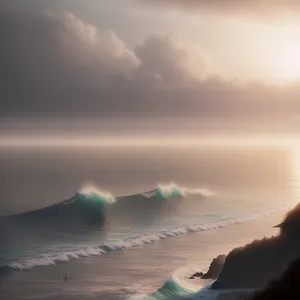 Golden Horizon: Sunset Over Beach and Ocean