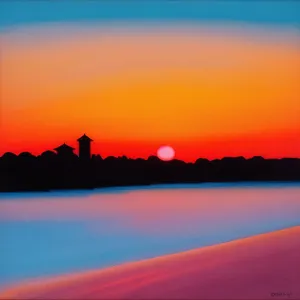 Golden Horizon: Majestic Sunset Over Beach and Ocean
