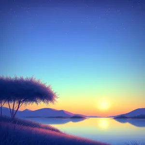Starry Sunset Sky Over Serene Meadow