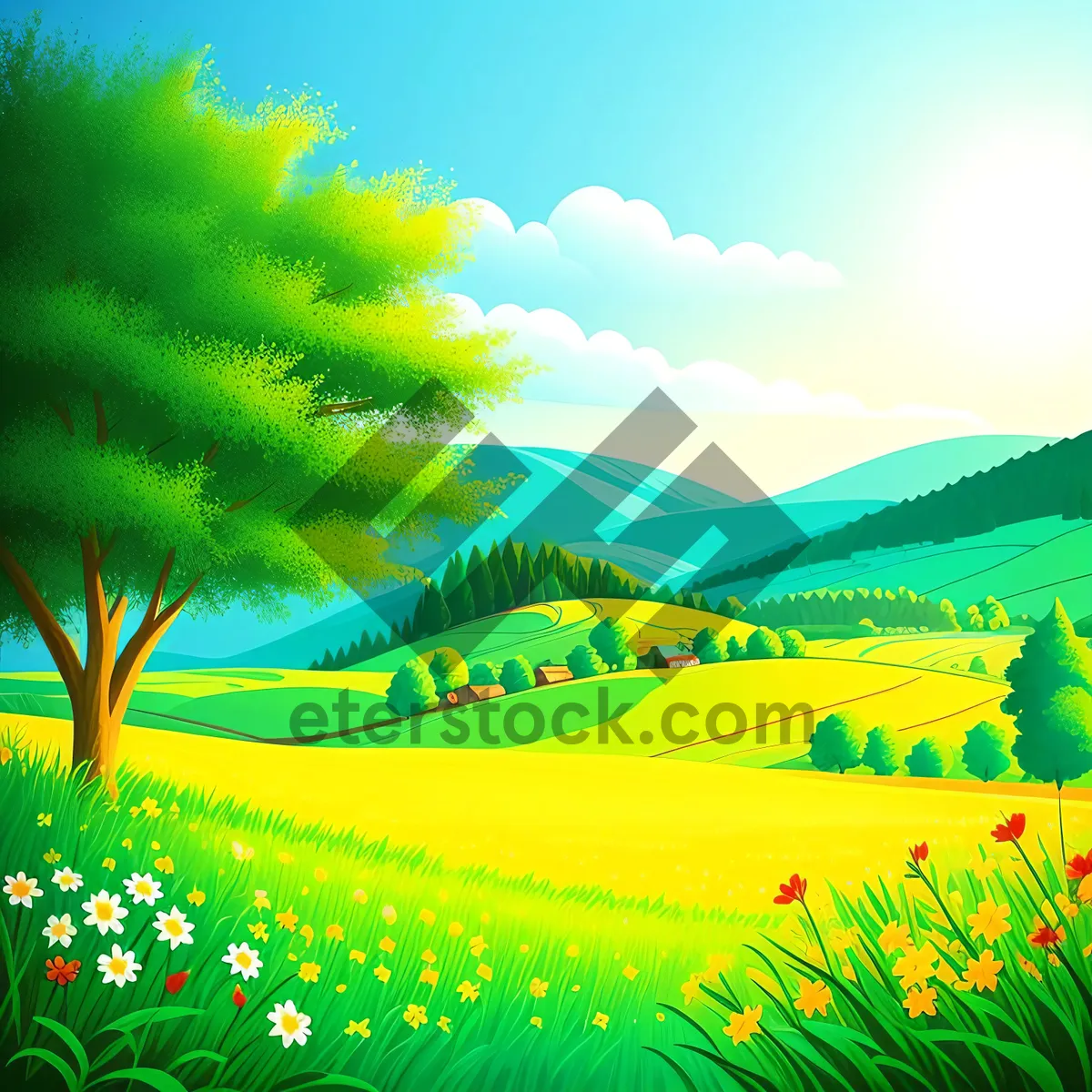 Picture of Vibrant Summer Landscape under Clear Blue Sky
