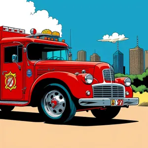 Vintage Fire Station Truck on the Road