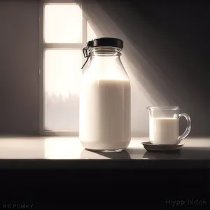 Fresh Milk in Glass Jug with Cup