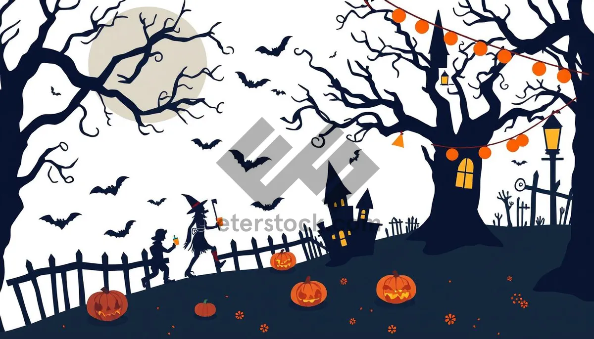 Picture of Halloween Night Silhouette Scene Illustration With Moon