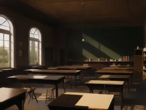 Modern restaurant interior with wooden furniture and glass walls