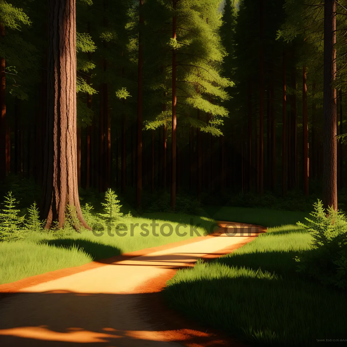 Picture of Scenic Golf Course with Trampoline and Sunlit Trees