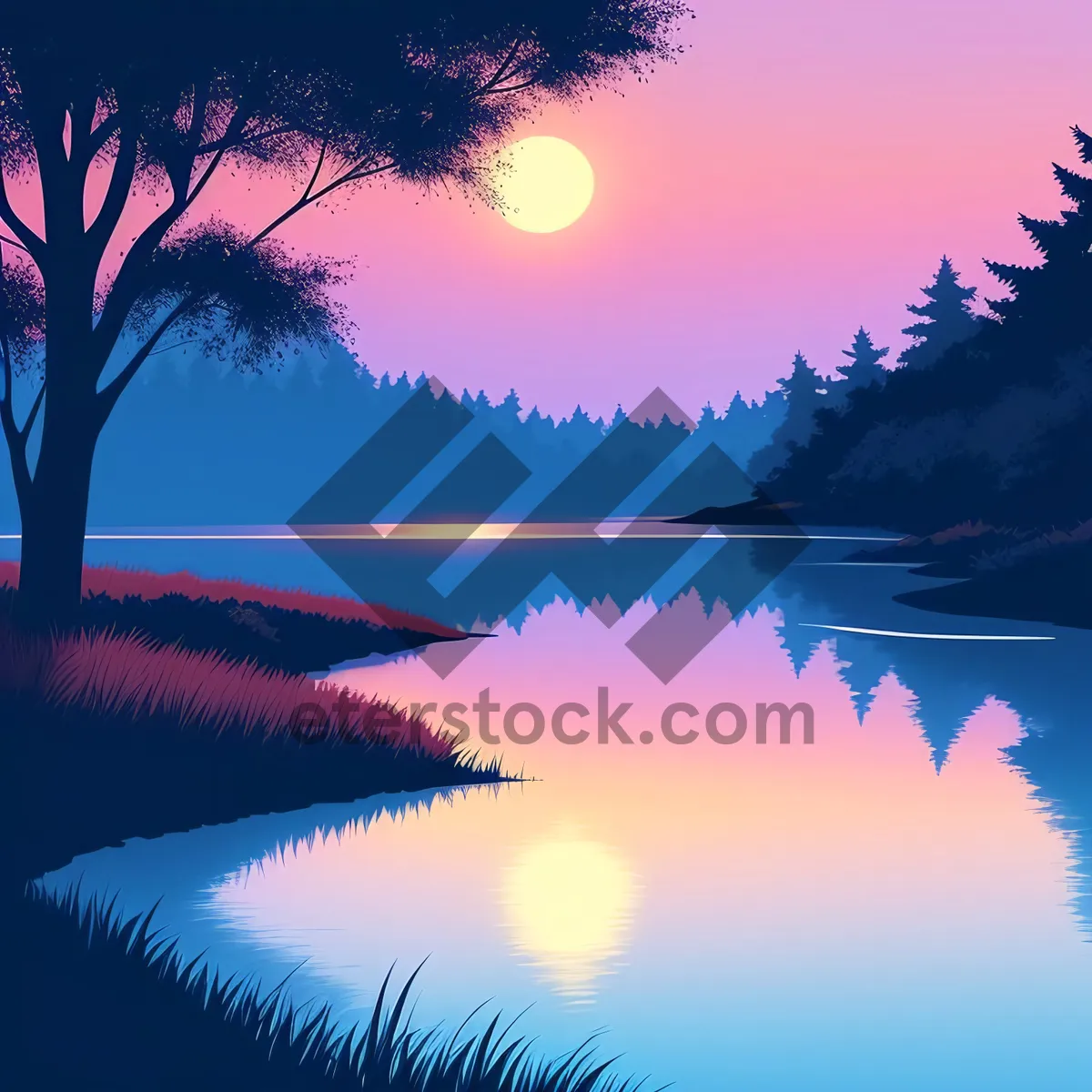 Picture of Sunset Reflection on Lake: Serene Tropical Landscape