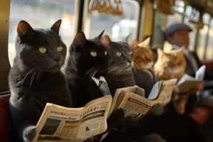 Curious Gray Tabby Cat with Newspaper