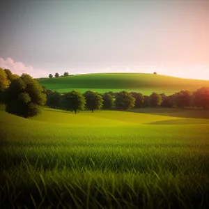 Serene Rural Landscape with Golden Fields under Clear Skies