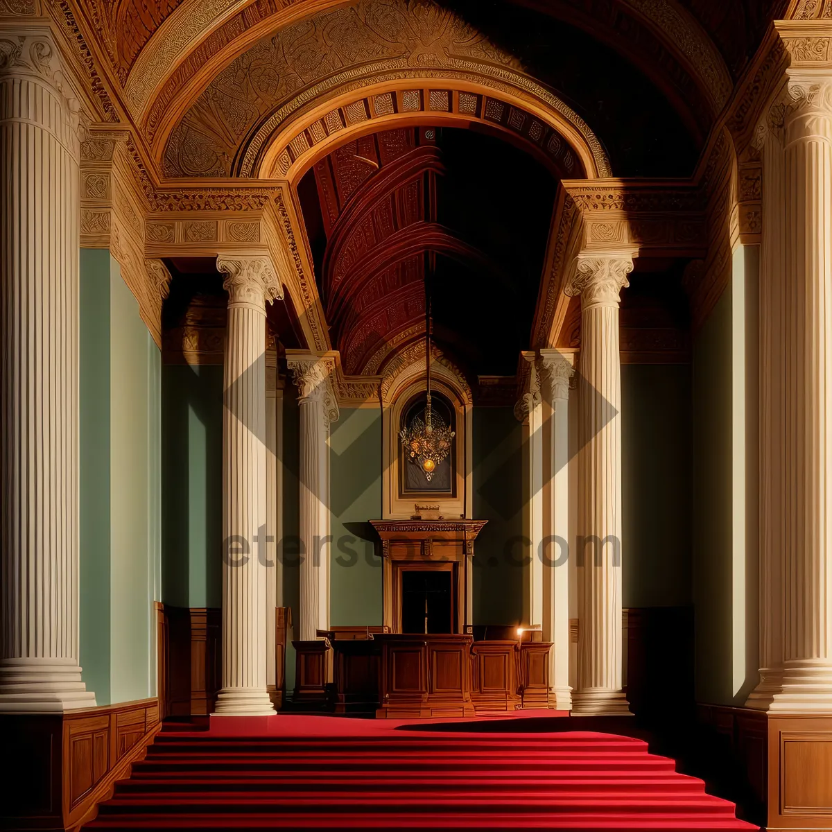 Picture of Ancient Cathedral Throne in Religious Anteroom