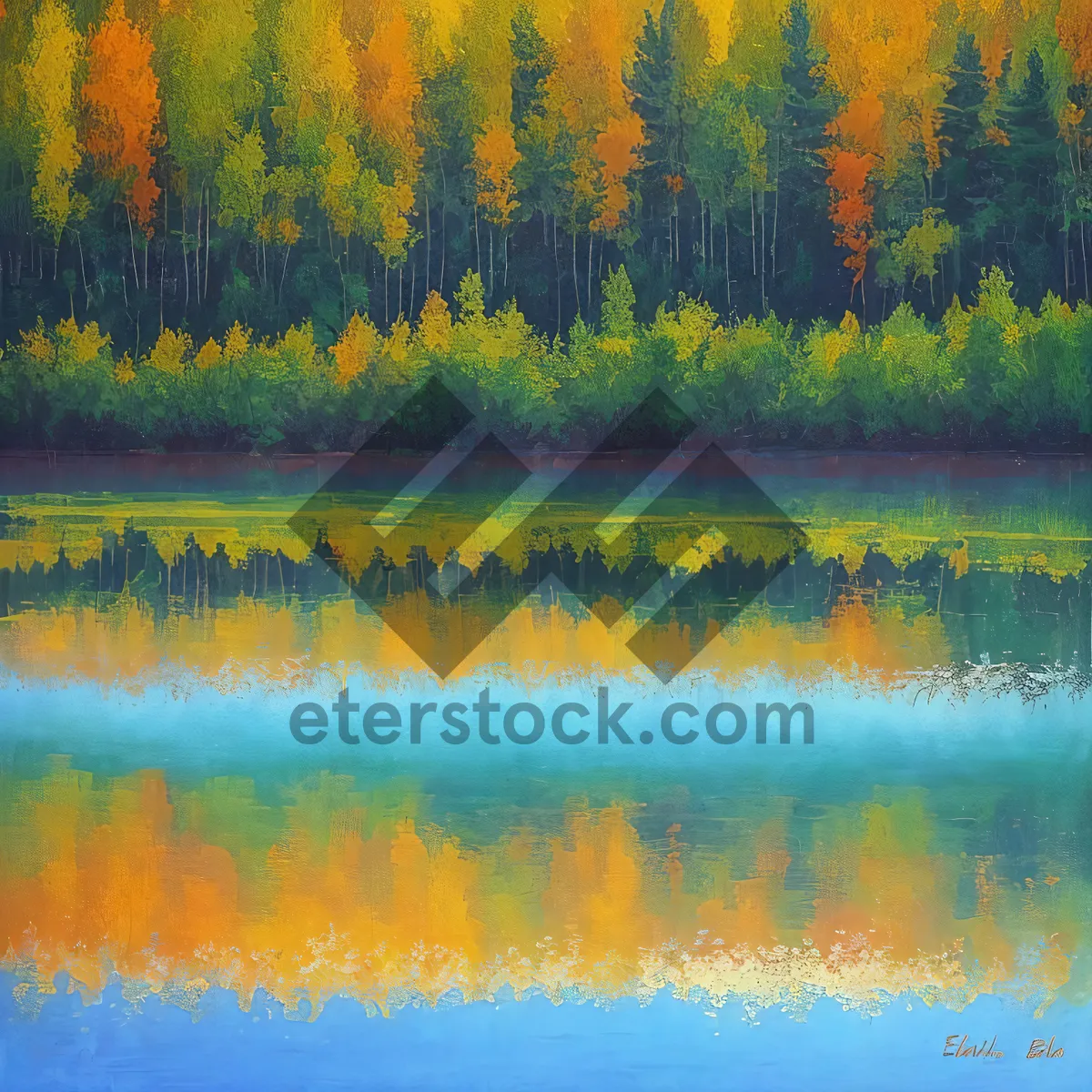 Picture of Serene Autumn Reflection by the Lake