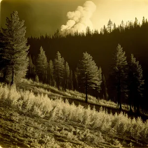 Autumnal forest landscape with fir trees and vibrant foliage