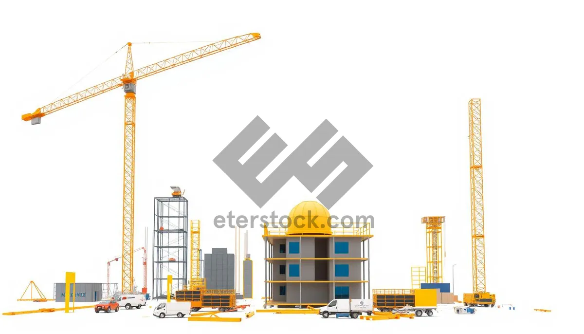 Picture of Urban skyline with industrial construction crane silhouette.