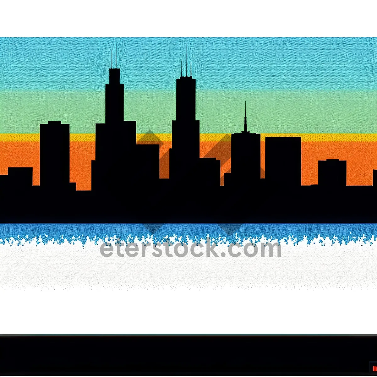 Picture of Downtown City Skyline at Sunset with Waterfront Reflection