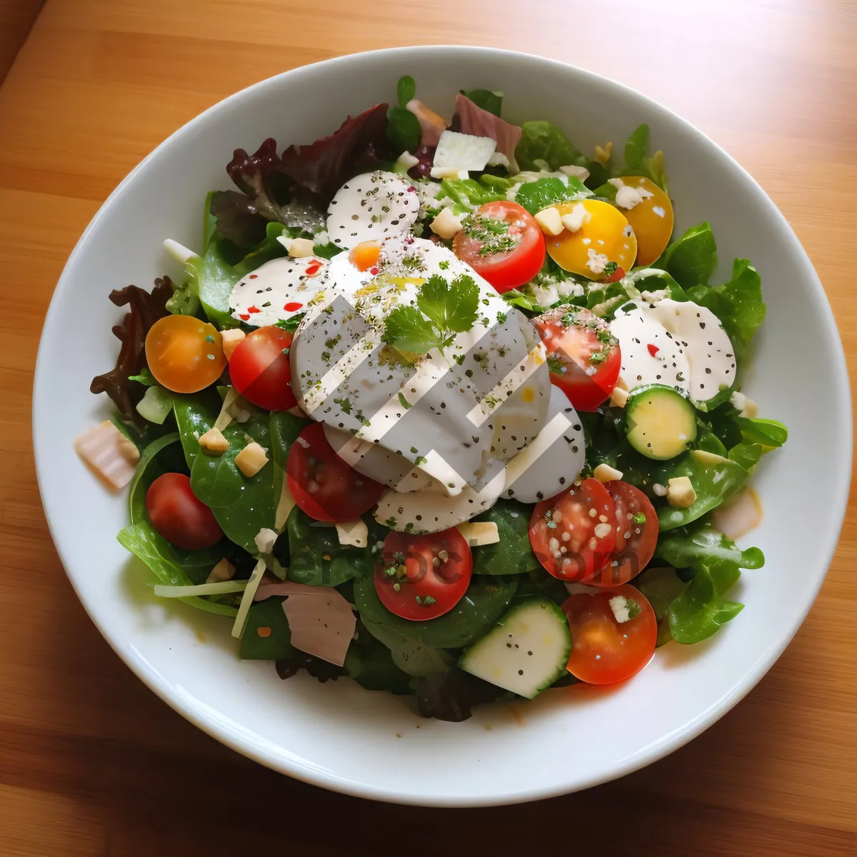 Picture of Fresh Vegetable Salad with Chicken and Olive Oil dressing