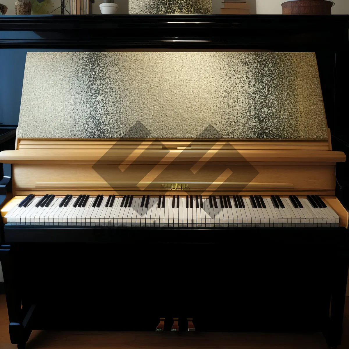 Picture of Black grand piano keys music instrument soulful sound.