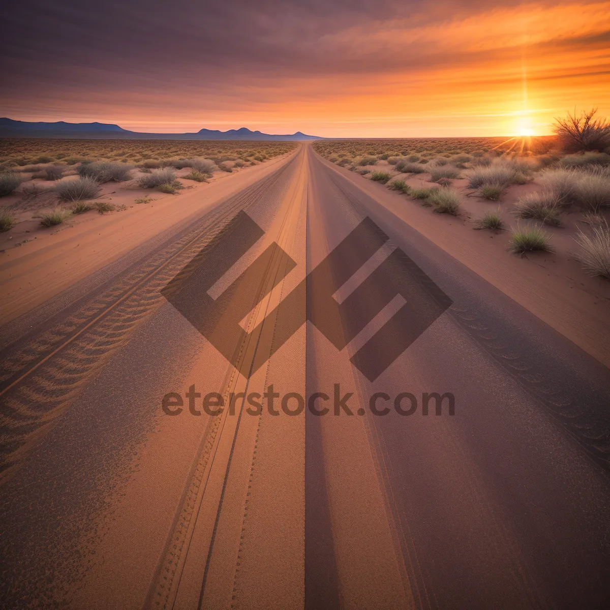 Picture of Serenity Road: Captivating Desert Horizon at Sunset